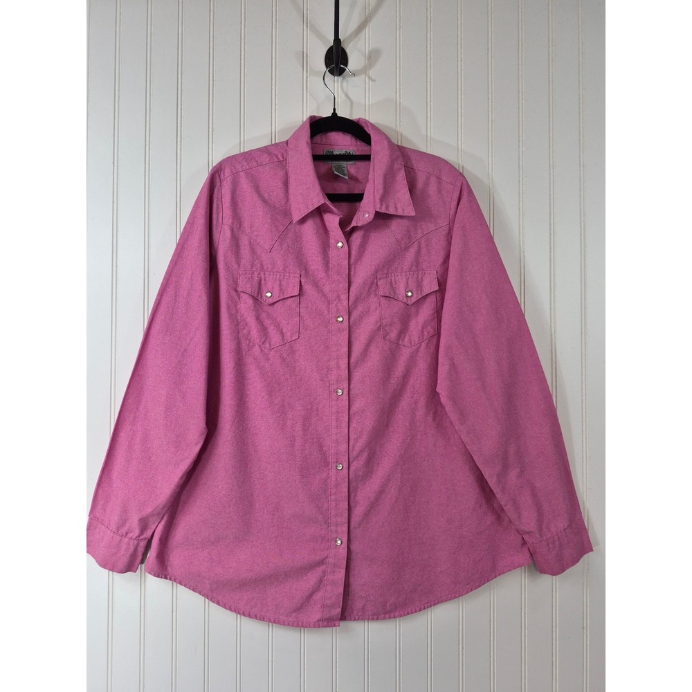Wrangler Rancher Hot Pink Western Pearl Snap Shirt XL Long Sleeve Cowgirl